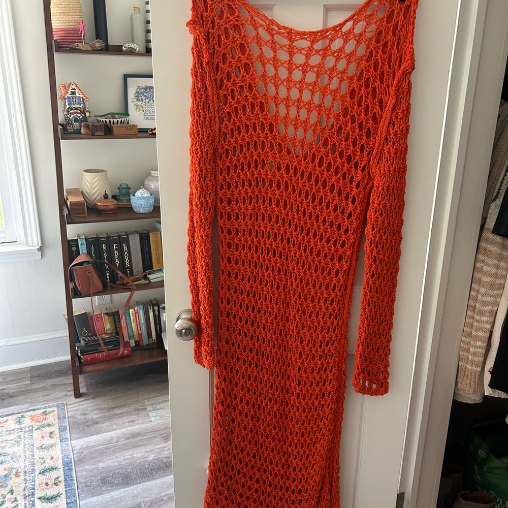 Free People Orange Crochet Swim Coverup